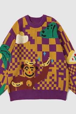 Style Core Aesthetics, New Style Trends Monkey & Banana Pattern Sweater