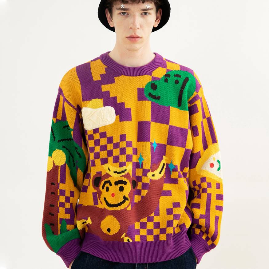 Style Core Aesthetics, New Style Trends Monkey & Banana Pattern Sweater Style Core Aesthetics, New Style Trends Monkey & Banana Pattern Sweater