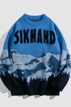 Style Core Aesthetics, New Style Trends Mountain Landscape Pattern Sweater