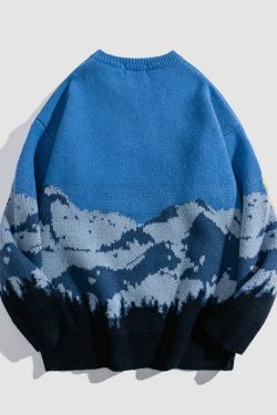 Style Core Aesthetics, New Style Trends Mountain Landscape Pattern Sweater