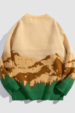 Style Core Aesthetics, New Style Trends Mountain Landscape Pattern Sweater