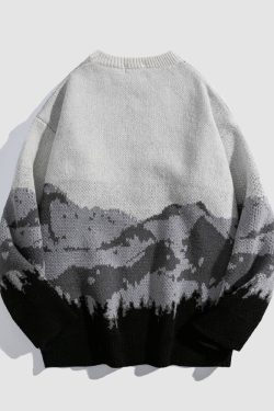 Style Core Aesthetics, New Style Trends Mountain Landscape Pattern Sweater