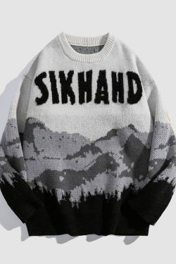 Style Core Aesthetics, New Style Trends Mountain Landscape Pattern Sweater