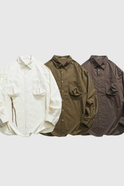 Style Core Aesthetics, New Style Trends Multi-Pockets Solid Shirts