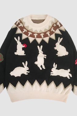 Style Core Aesthetics, New Style Trends Mushroom & Rabbit Pattern Sweater