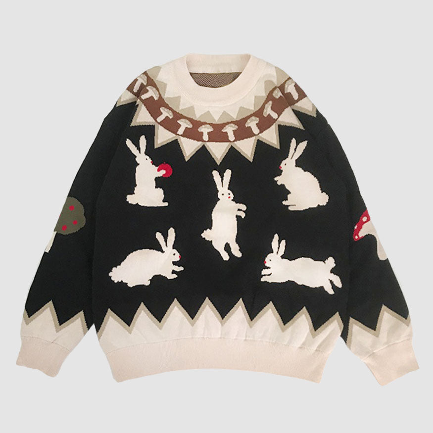 Style Core Aesthetics, New Style Trends Mushroom & Rabbit Pattern Sweater Style Core Aesthetics, New Style Trends Mushroom & Rabbit Pattern Sweater