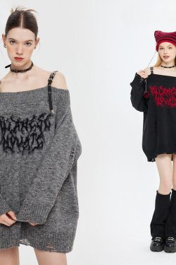 Style Core Aesthetics, New Style Trends One-Shoulder Lazy Style Loose Sweater