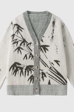 Style Core Aesthetics, New Style Trends Oriental Bamboo Print Cardigan
