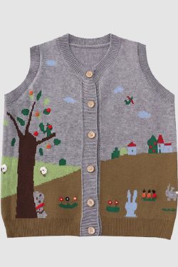 Style Core Aesthetics, New Style Trends Pastoral Illustration Vest Sweater