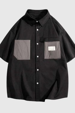 Style Core Aesthetics, New Style Trends Patchwork Pocket Cotton Shirts