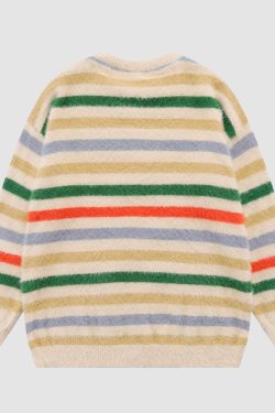 Style Core Aesthetics, New Style Trends Pentagram Pattern Striped Fuzzy Sweater