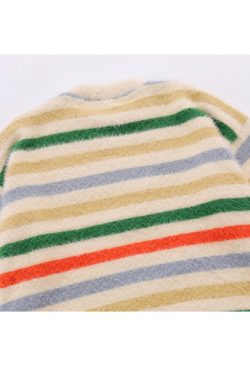 Style Core Aesthetics, New Style Trends Pentagram Pattern Striped Fuzzy Sweater