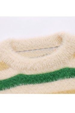 Style Core Aesthetics, New Style Trends Pentagram Pattern Striped Fuzzy Sweater