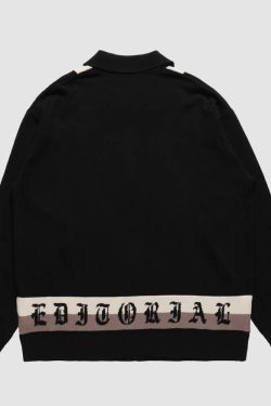 Style Core Aesthetics, New Style Trends Pentagram Striped Collared Cardigan Sweater