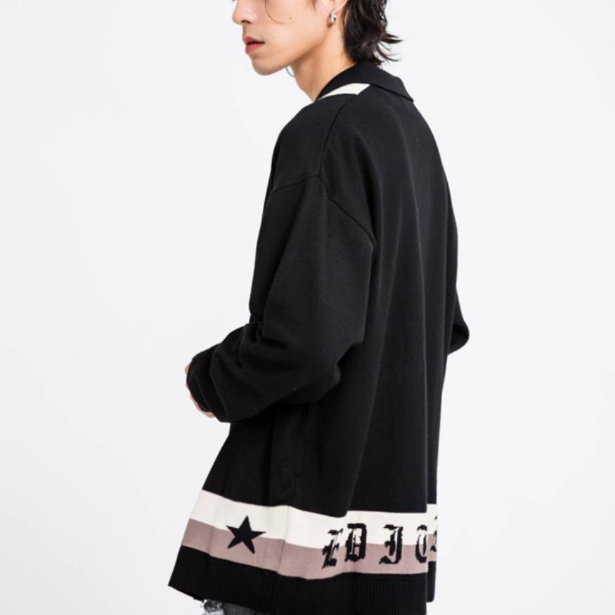 Style Core Aesthetics, New Style Trends Pentagram Striped Collared Cardigan Sweater Style Core Aesthetics, New Style Trends Pentagram Striped Collared Cardigan Sweater