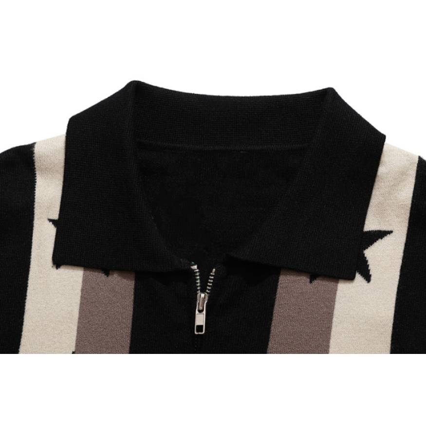 Style Core Aesthetics, New Style Trends Pentagram Striped Collared Cardigan Sweater Style Core Aesthetics, New Style Trends Pentagram Striped Collared Cardigan Sweater