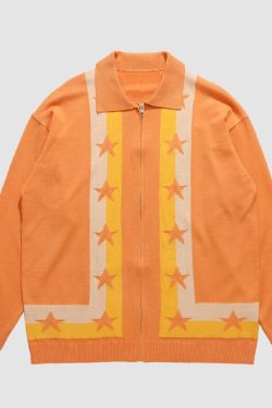 Style Core Aesthetics, New Style Trends Pentagram Striped Collared Cardigan Sweater