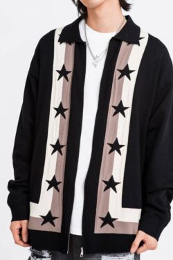 Style Core Aesthetics, New Style Trends Pentagram Striped Collared Cardigan Sweater