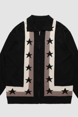 Style Core Aesthetics, New Style Trends Pentagram Striped Collared Cardigan Sweater