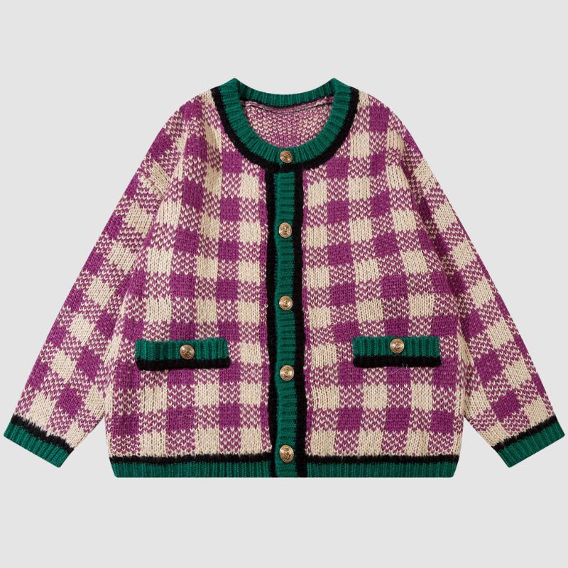 Style Core Aesthetics, New Style Trends Plaid Knit Cardigans Style Core Aesthetics, New Style Trends Plaid Knit Cardigans