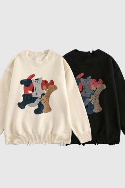 Style Core Aesthetics, New Style Trends Playful Boxing Cats Sweater