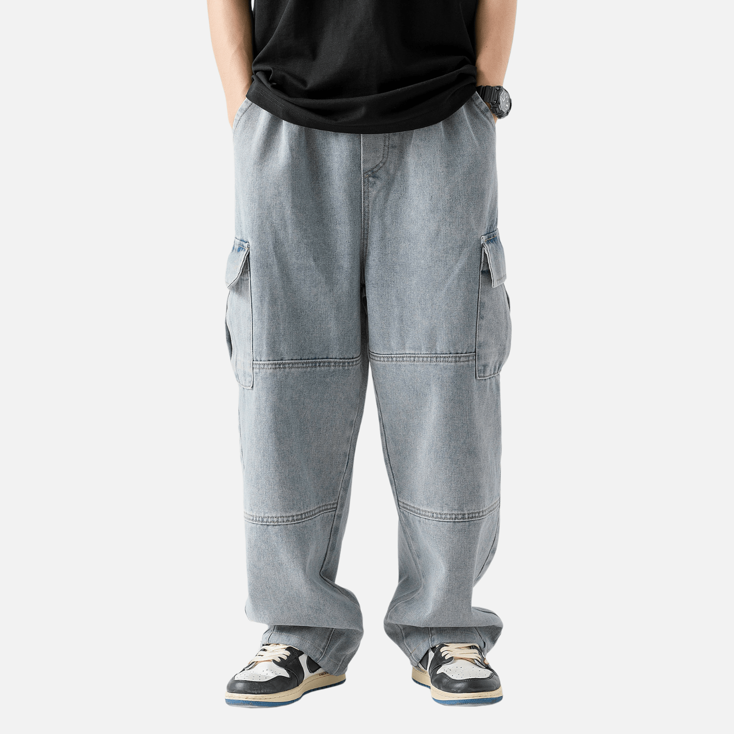 Style Core Aesthetics, New Style Trends Pocket Patchwork Design Cargo Jeans Style Core Aesthetics, New Style Trends Pocket Patchwork Design Cargo Jeans