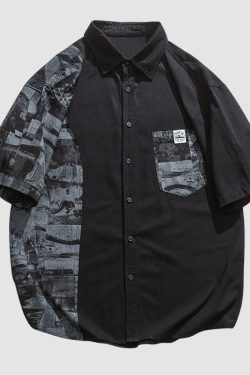 Style Core Aesthetics, New Style Trends Print Patchwork Shirts