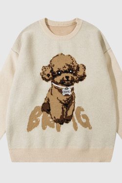 Style Core Aesthetics, New Style Trends Puppy Pattern Embroidered Pullover