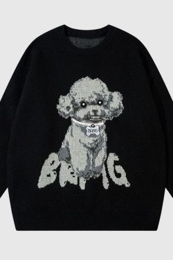 Style Core Aesthetics, New Style Trends Puppy Pattern Embroidered Pullover