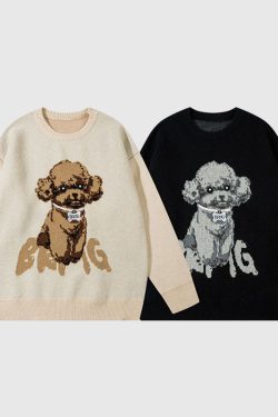 Style Core Aesthetics, New Style Trends Puppy Pattern Embroidered Pullover