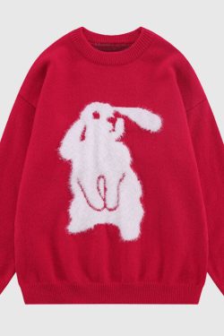 Style Core Aesthetics, New Style Trends Rabbit Pattern Embroidered Pullover