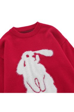 Style Core Aesthetics, New Style Trends Rabbit Pattern Embroidered Pullover