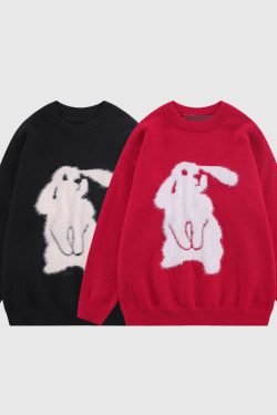 Style Core Aesthetics, New Style Trends Rabbit Pattern Embroidered Pullover