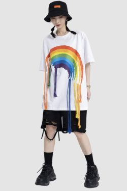 Style Core Aesthetics, New Style Trends Rainbow Printed Tassel Decor Tee