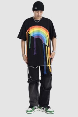 Style Core Aesthetics, New Style Trends Rainbow Printed Tassel Decor Tee