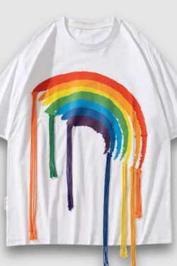 Style Core Aesthetics, New Style Trends Rainbow Printed Tassel Decor Tee