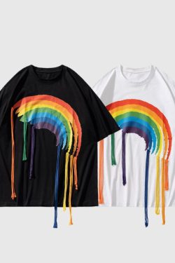 Style Core Aesthetics, New Style Trends Rainbow Printed Tassel Decor Tee