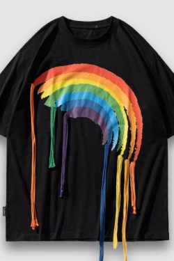 Style Core Aesthetics, New Style Trends Rainbow Printed Tassel Decor Tee