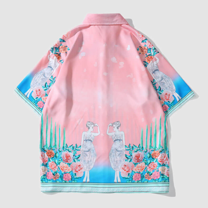 Style Core Aesthetics, New Style Trends Red Peony Vintage Print Shirt Style Core Aesthetics, New Style Trends Red Peony Vintage Print Shirt