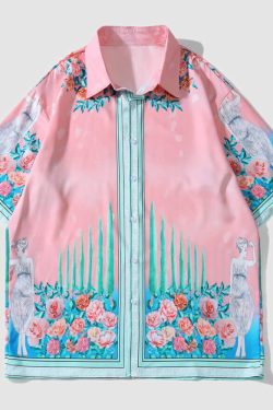 Style Core Aesthetics, New Style Trends Red Peony Vintage Print Shirt