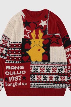 Style Core Aesthetics, New Style Trends Reindeer Patchwork Christmas Sweater