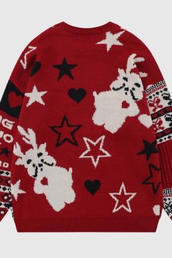 Style Core Aesthetics, New Style Trends Reindeer Patchwork Christmas Sweater