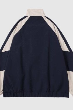 Style Core Aesthetics, New Style Trends Retro Colorblock Stand Collar Windbreaker