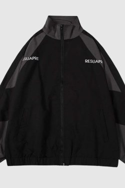 Style Core Aesthetics, New Style Trends Retro Colorblock Stand Collar Windbreaker