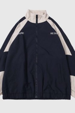 Style Core Aesthetics, New Style Trends Retro Colorblock Stand Collar Windbreaker