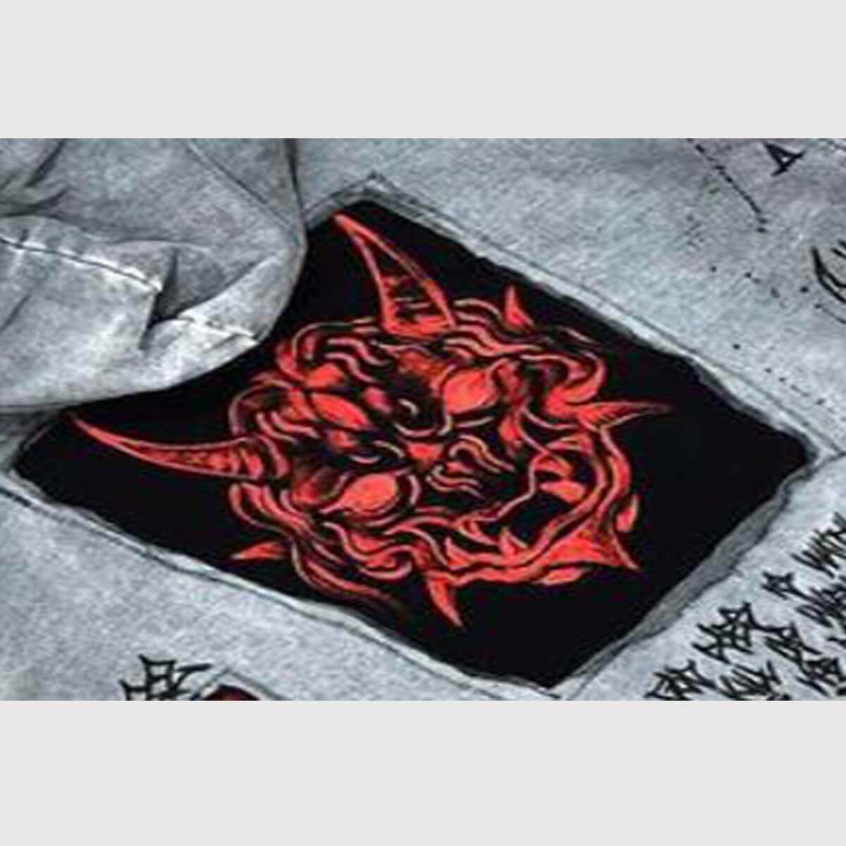 Style Core Aesthetics, New Style Trends Retro Devil Patchwork Hoodie Style Core Aesthetics, New Style Trends Retro Devil Patchwork Hoodie