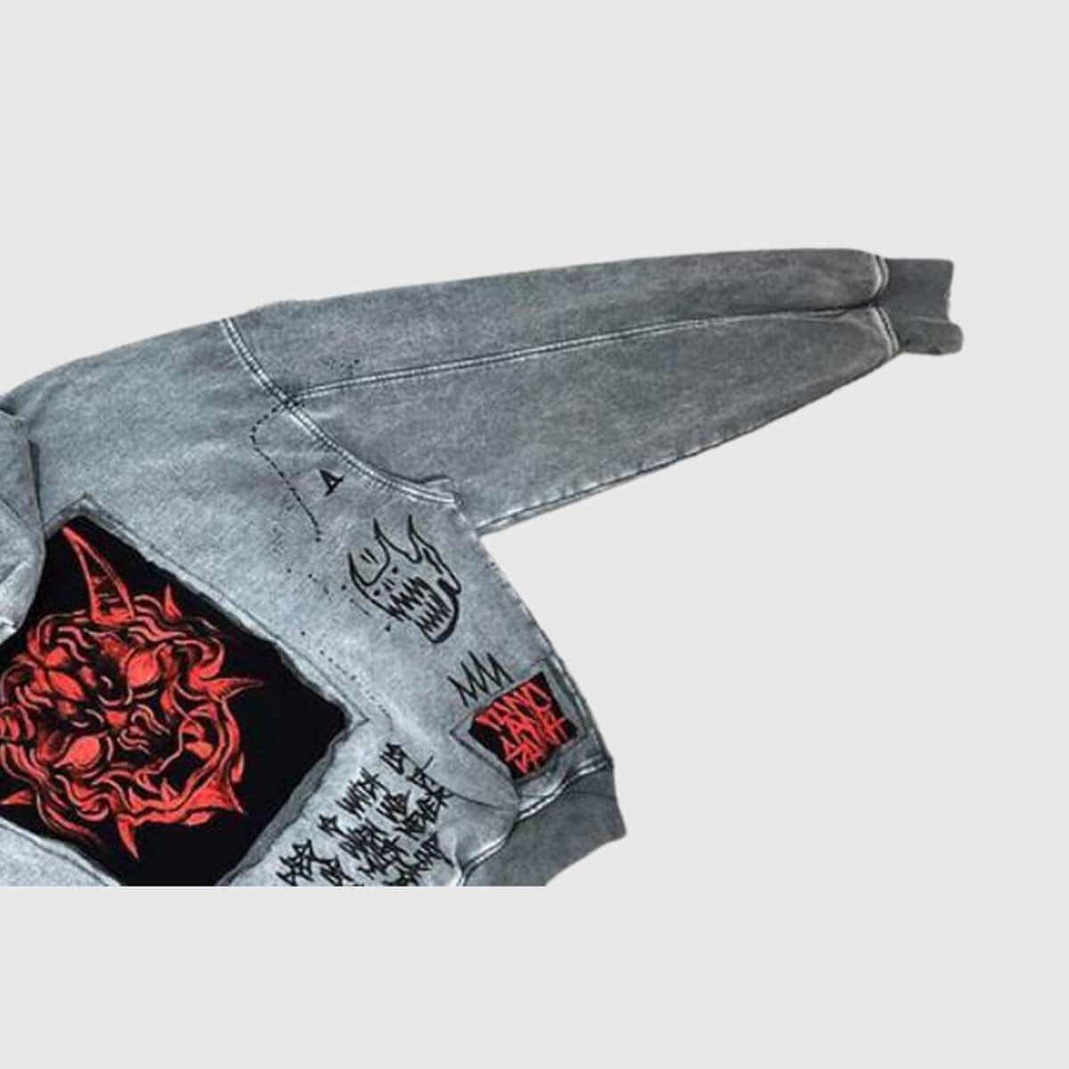 Style Core Aesthetics, New Style Trends Retro Devil Patchwork Hoodie Style Core Aesthetics, New Style Trends Retro Devil Patchwork Hoodie