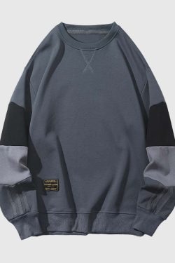 Style Core Aesthetics, New Style Trends Retro Patchwork Sleeve Sweatshirt