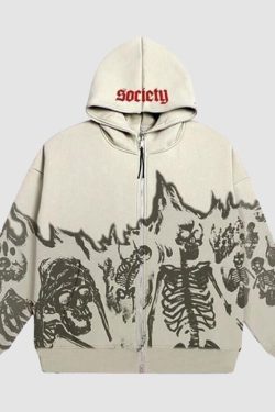 Style Core Aesthetics, New Style Trends Retro Skull Zip Hoodie