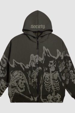 Style Core Aesthetics, New Style Trends Retro Skull Zip Hoodie